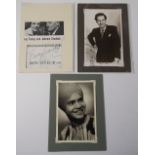 Autographs, three signed pieces, Sabu on b/w postcard size promotional card, Fanny & Johnnie