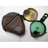 Antique compass, a Troughton & Simms of London brass prismatic compass in original leather case (gen