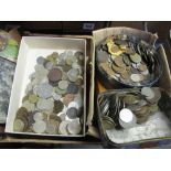 Coins, a large collection of World coins in boxes, tins etc, many different countries, mixed ages,