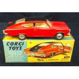A Corgi Toys 263 Marlin Rambler Fastback, red body, black roof, spun hubs, in original box with club