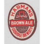 Beer label, Harman's, Old Brewery, Uxbridge, Brown Ale v.o label (note shield picture rather than