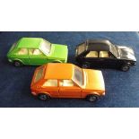 Corgi Toys 289 VW Polo Pre-Production Colour Trials, three examples, metallic green, bronze and