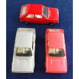 Corgi Toys 289 VW Polo Pre-Production Colour Trials, three examples, silver, metallic pink and