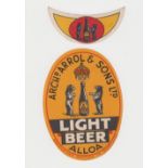 Beer label & neck stop, Archd. Arrol & Sons Ltd, Alloa, Light Beer, v.o. 102mm high & neck stop, (