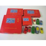 Toys, Tri-ang, Minic Motorways, 7 cars (1 in poor condition), a box Service Station set, 3 boxed
