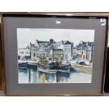 20th Century watercolour harbour scene Signed Corrie