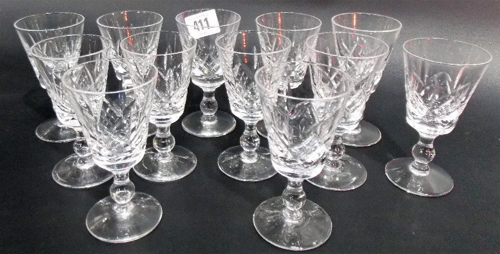 Stuart cut glass set of twelve sherry glasses.