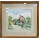 CECIL WARE (20TH CENTURY BRITISH) 'Puttock's Cottage, Lambs Green, Rusper' Watercolour and ink