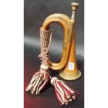 Copper and brass military bugle with stamped inscription INTER SERVICES.