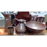 A Victorian copper measure; together a Sankey copper ewer and two other copper items (4).