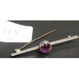 Charles Horner silver and amethyst set bar brooch.