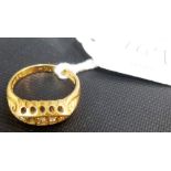18ct gold five stone ring (one stone missing), weight 3.6g approx.