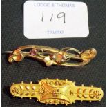 Victorian 15ct filigree bar brooch, weight 3.1g approx; together with a 9ct gold and amethyst set