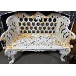 19th Century heavy cast iron white painted garden bench, width 43'