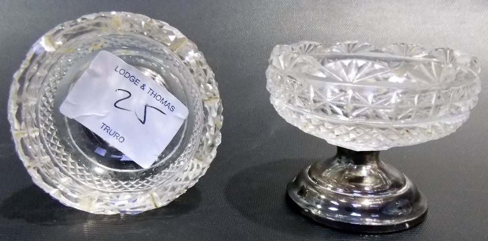 Pair of Edwardian cut glass silver pedestal circular salts, Birmingham 1909.