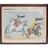 19th Century caricature watercolour depicting Joseph Grimaldi signed A Tonkins; together with