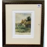 J CALDER Thatched Cottage, Beddenham. Watercolour. Signed and inscribed. 7.5' x 5.5'.