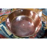 Large and heavy 19th Century twin handled copper preserve pan, diameter 21'.