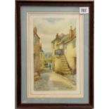T.H. VICTOR 'Old Duck Street, Mousehole' Watercolour Signed & inscribed 11' x 7.5'