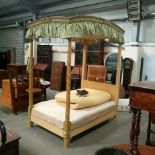 Impressive Heal & Son, London, painted four poster bed, the slightly domed rectangular canopy