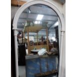 Early 19th Century tall arched mirror, the arch with a stiff leaf and bead moulded frame flanked