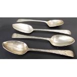 Set of 3 George III silver Old English pattern teaspoons with bright cut decoration; together with