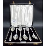 Cased set of six silver grapefruit spoons, Birmingham 1939, weight 4oz approx.