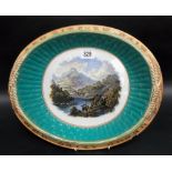 Victorian Prattware oval bread dish, printed with 2 figures in a mountainous lake landscape, the rim