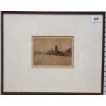 MORTIMER MENPES (1855-1938) View of the Thames Drypoint etching Signed in pencil 5' x 6.25'