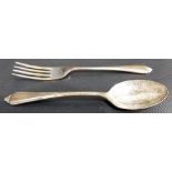 Silver fruit knife and fork, Sheffield 1962, weight 1.25oz approx.