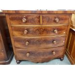 Victorian mahogany veneered bow front chest of two short over two long graduated drawers with a