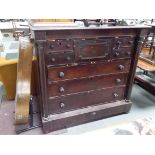 Large Scottish Victorian mahogany veneered chest of 9 drawers flanked by pillars, width 52.5'
