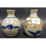 Two Studio Pottery ovoid stoneware vases with brushwork design, potters mark TP