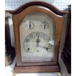 Edwardian three train bracket clock, the silver arched engraved dial with Arabic numerals and slow