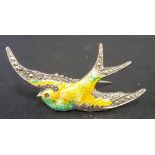 A sterling silver enamel & marcasite set bird brooch