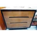 Stag C range walnut three drawer chest designed by John and Sylvia Reid, width 30'. Provenance: