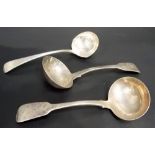 Pair of George IV silver fiddle pattern sauce ladles, maker FB IB, London 1822; together with a