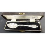 Post-war silver Christening spoon within fitted case, weight 1.25oz approx, Birmingham 1959.