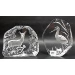 Two Mats Jonasson, Sweden glass paperweights