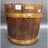 Coopered teak bin with brass plaque inscribed 'From the teak of H.M.S. Iron Duke Admiral Jellico's