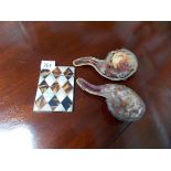 19th Century mother of pearl and tortoiseshell card case (losses); together with a Meerschaum pipe