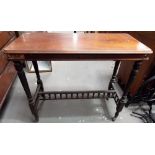 Edwardian mahogany rectangular side table, the moulded top over turned supports and united by a