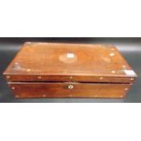 19th Century rosewood mother of pearl inlaid writing slope with fitted interior with purple velvet