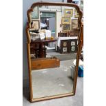 Queen Anne style burr walnut veneered wall mirror with serpentine-shaped top, height 44'.