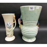 Clarice Cliff relief moulded twin handled vase, No. 906; together with a Clarice Cliff Newport