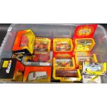 Box of 1980's Corgi toy vehicles including a Batman 267 Batmobile.