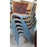 Set of six metal and bent ply stacking school chairs.