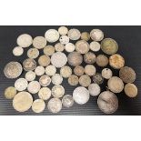 Bag of mostly foreign silver coins