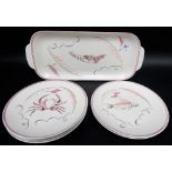 Poole Pottery 6 setting fish set comprising an oblong tray & 6 side plates, each with stylised