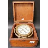 Brass Amercian gimballed compass by Sculler Safety Corporation, New York, within fitted walnut box